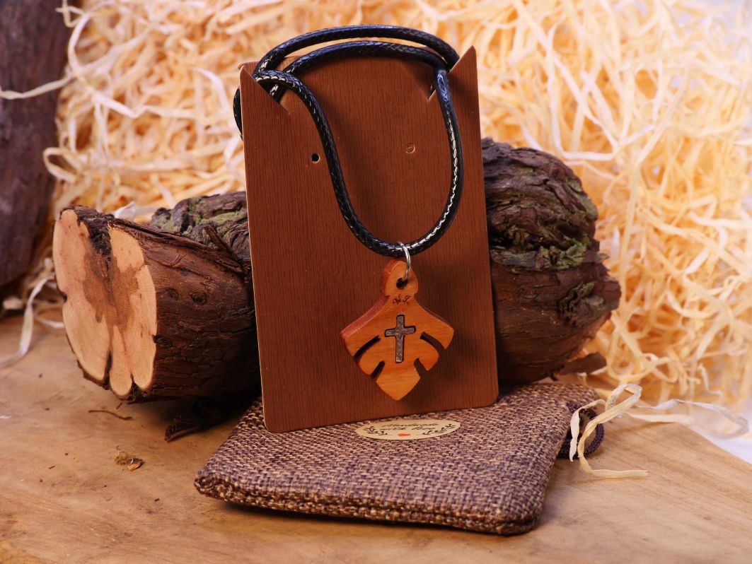 Holzblatt Kreuz Anhänger "Tigerwood"