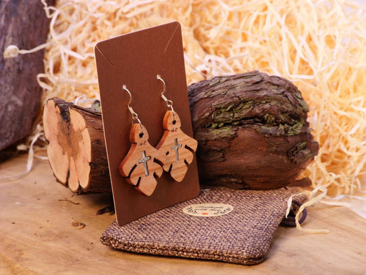 Holzblatt Kreuz Ohrringe "Kirsche"